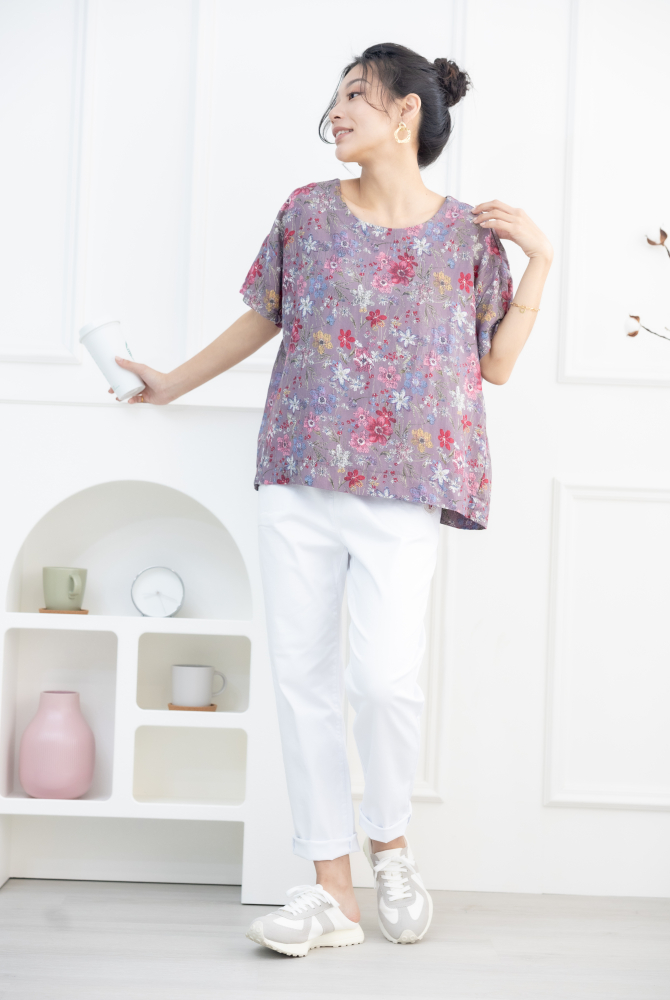 긴 바지 口袋電繡MONCOLF 直筒長褲 / 白色