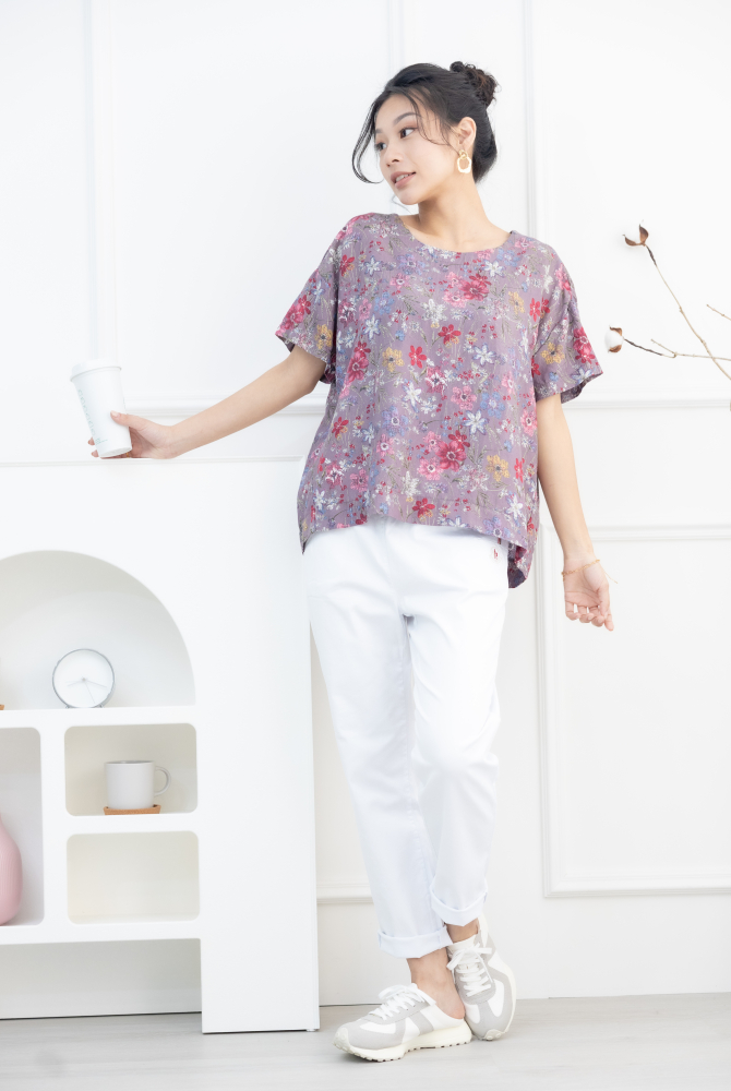 긴 바지 口袋電繡MONCOLF 直筒長褲 / 白色