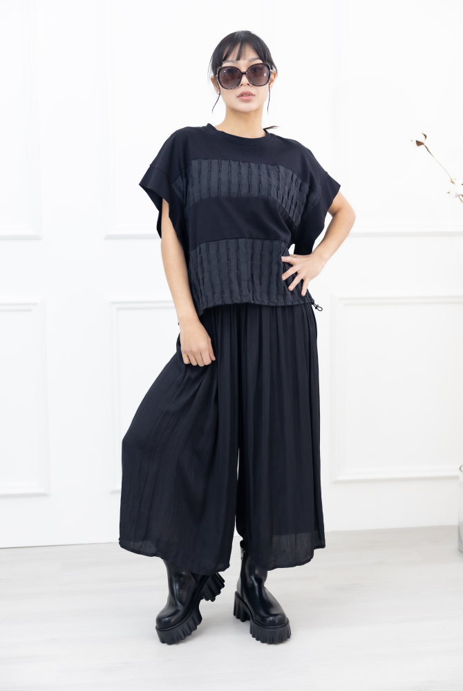 긴 바지 百褶雪紡長褲 / 黑色