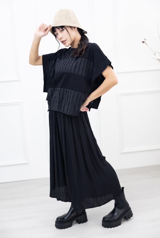 긴 바지 百褶雪紡長褲 / 黑色