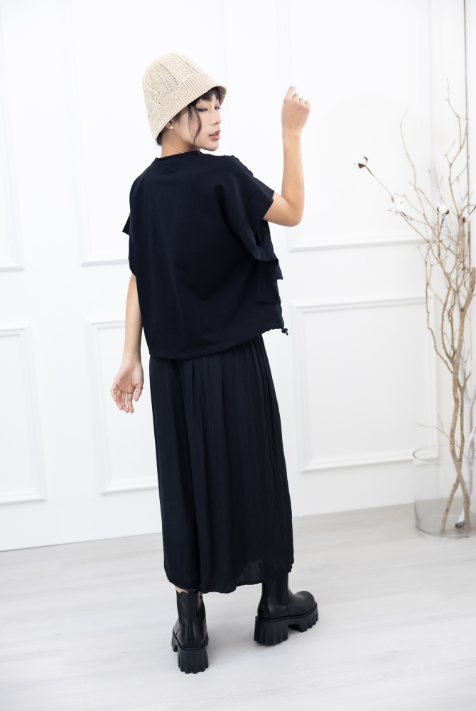 긴 바지 百褶雪紡長褲 / 黑色