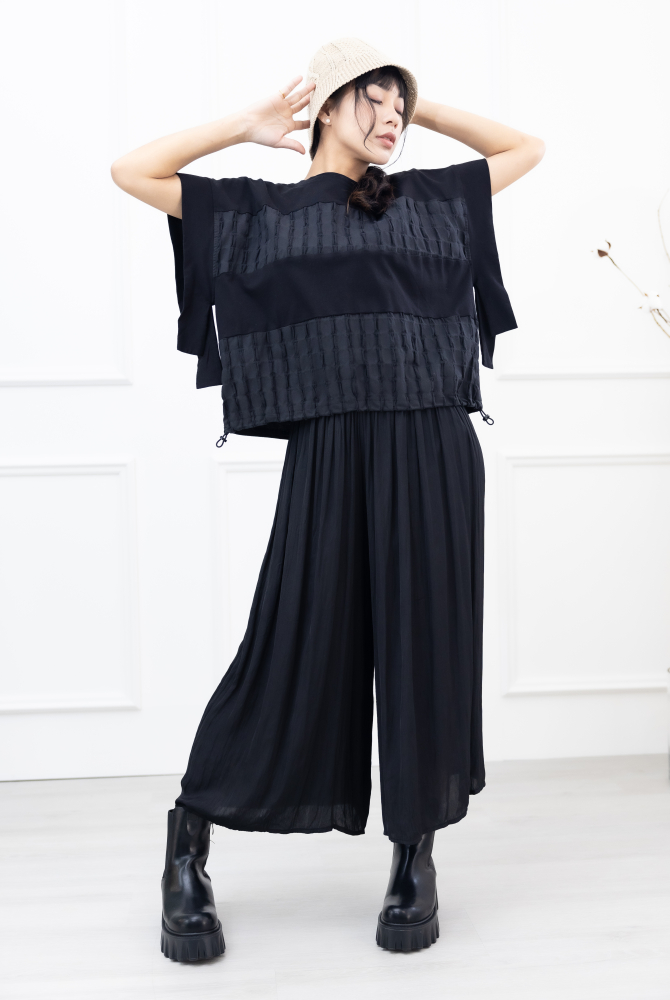 긴 바지 百褶雪紡長褲 / 黑色