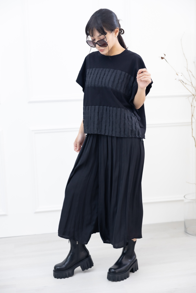 긴 바지 百褶雪紡長褲 / 黑色