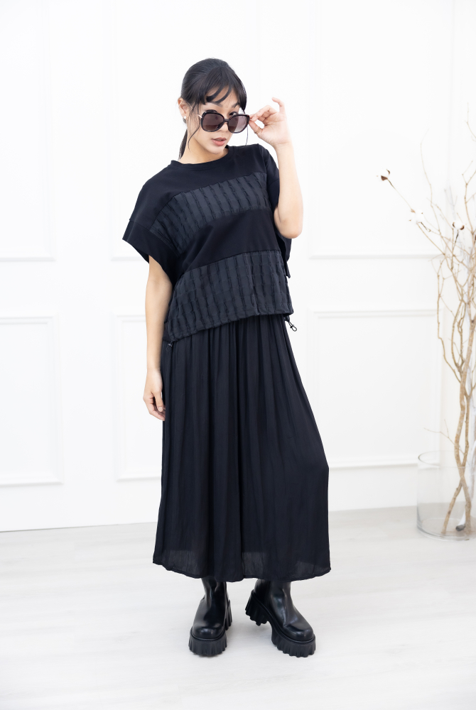 긴 바지 百褶雪紡長褲 / 黑色