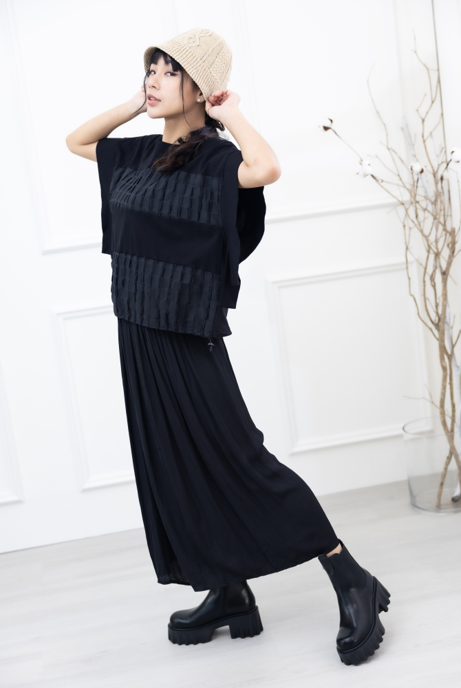 긴 바지 百褶雪紡長褲 / 黑色
