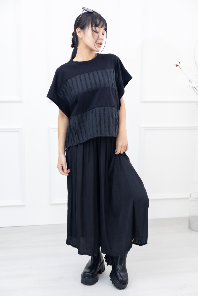 긴 바지 百褶雪紡長褲 / 黑色