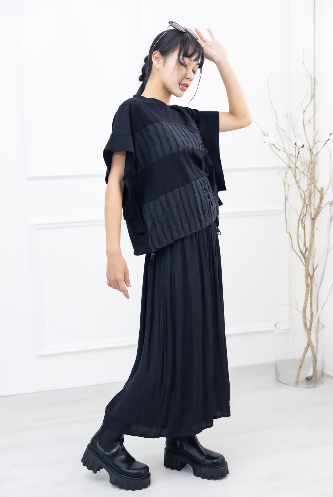 긴 바지 百褶雪紡長褲 / 黑色
