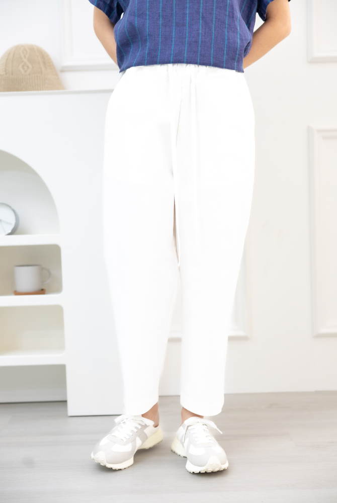 긴 바지 繭型抽繩寬管褲 / 米白色