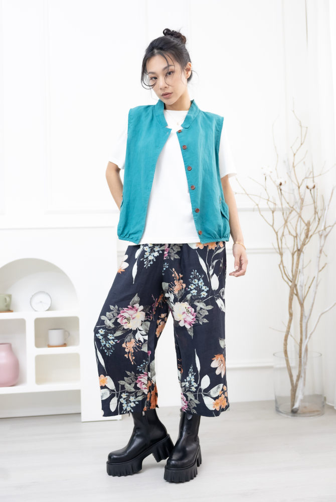 조끼 腰側口袋背心 / 湖藍色