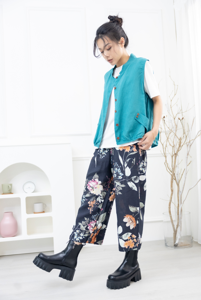 조끼 腰側口袋背心 / 湖藍色