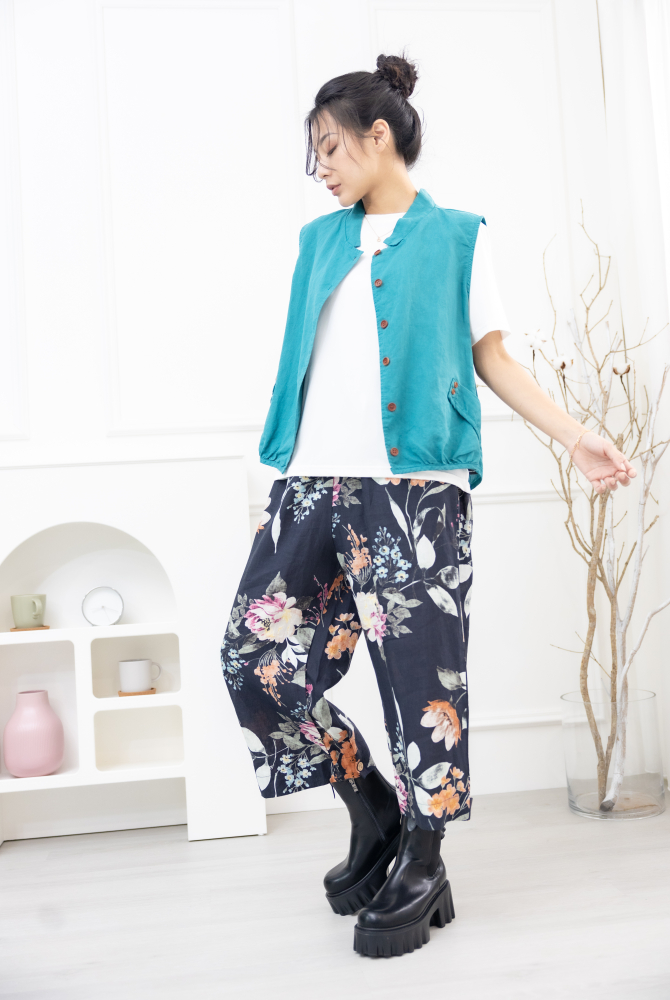 조끼 腰側口袋背心 / 湖藍色