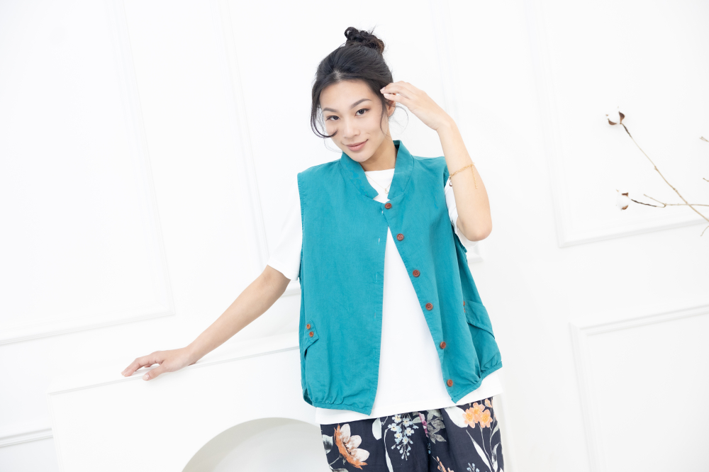 조끼 腰側口袋背心 / 湖藍色