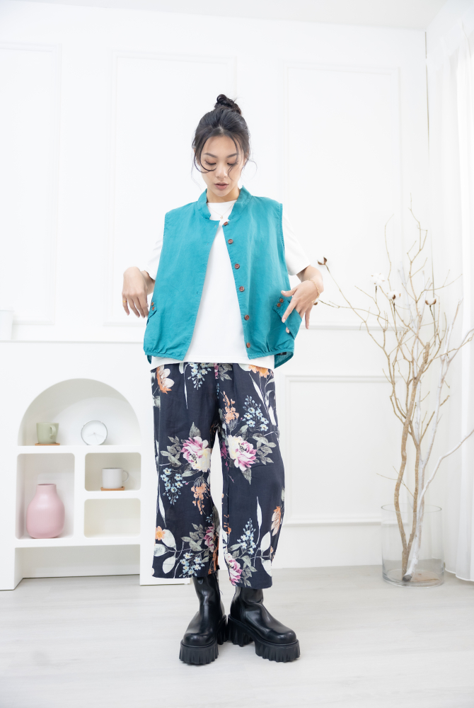 조끼 腰側口袋背心 / 湖藍色