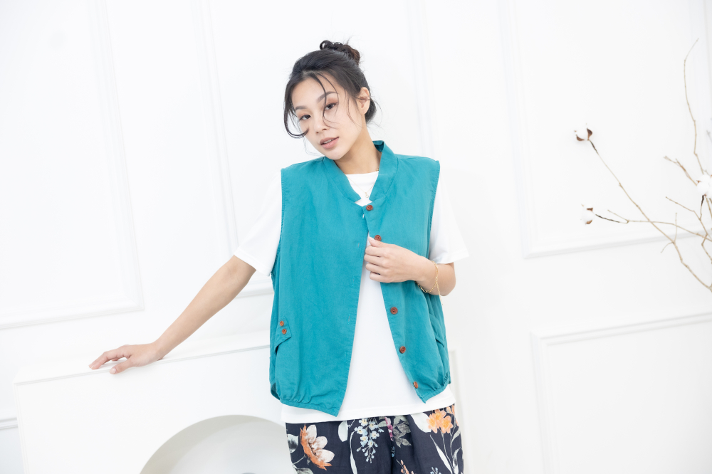 조끼 腰側口袋背心 / 湖藍色