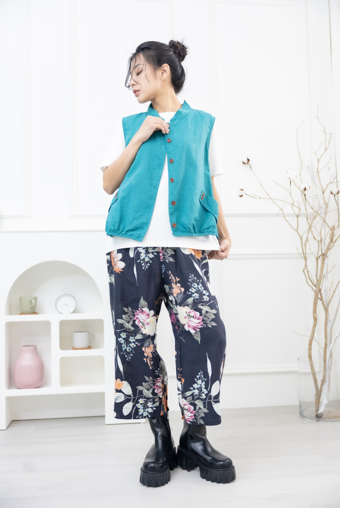 조끼 腰側口袋背心 / 湖藍色