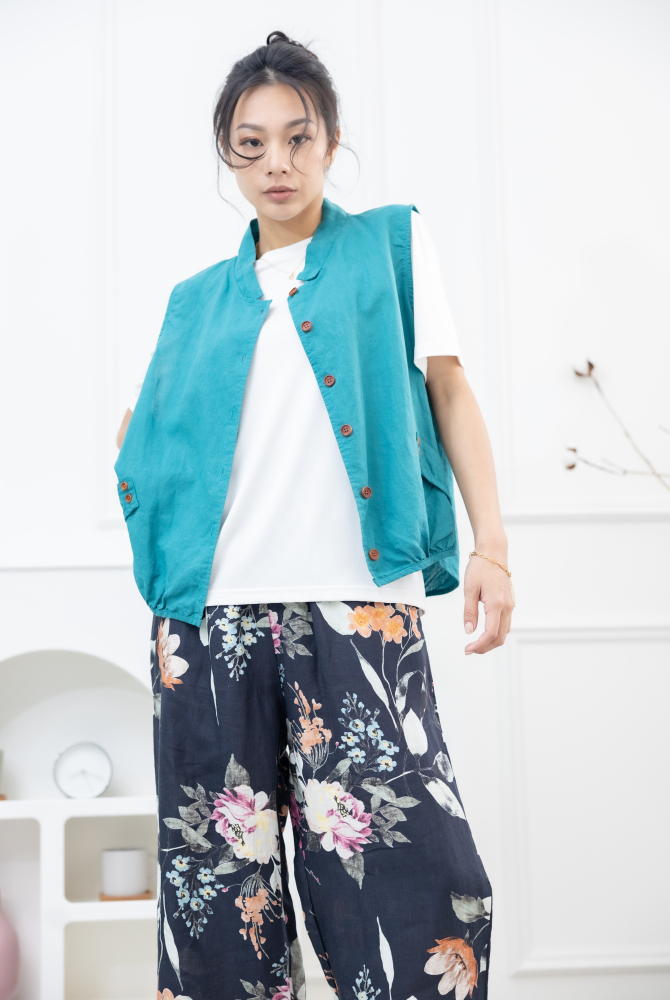 조끼 腰側口袋背心 / 湖藍色