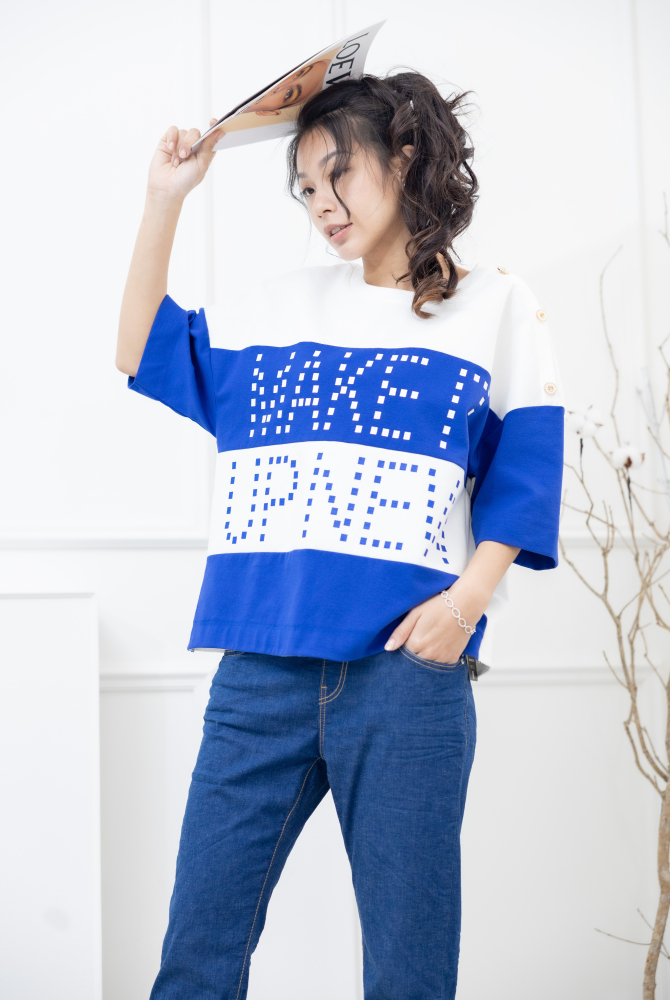 반팔 點點make it 五分袖上衣 / 藍白色塊