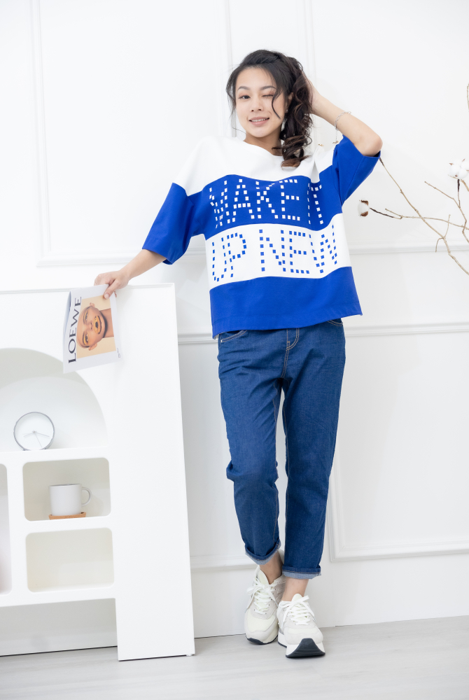 반팔 點點make it 五分袖上衣 / 藍白色塊