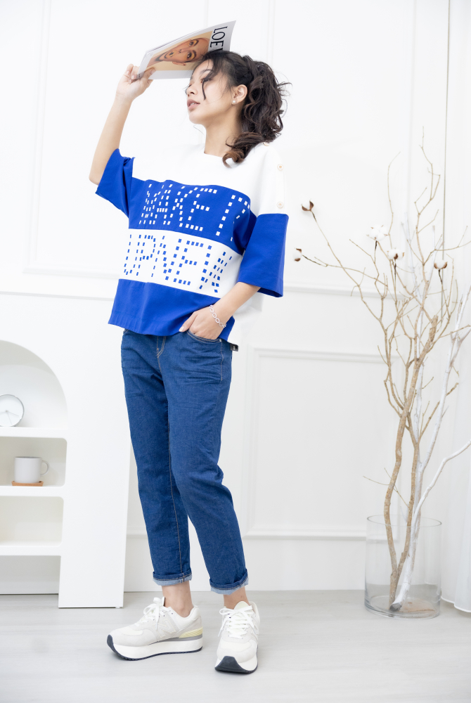 반팔 點點make it 五分袖上衣 / 藍白色塊
