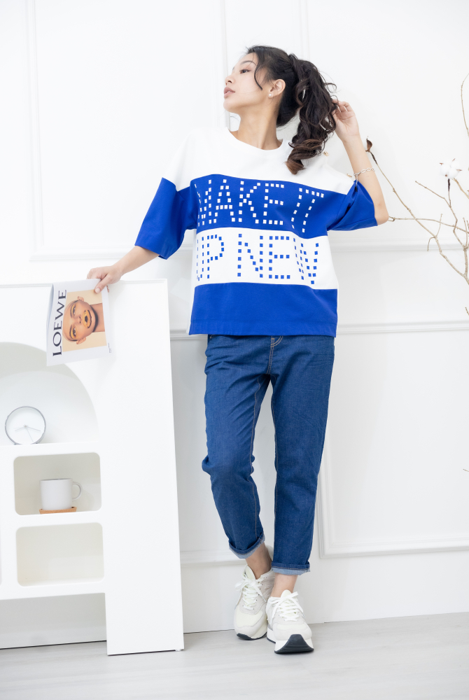 반팔 點點make it 五分袖上衣 / 藍白色塊