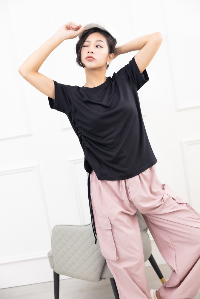 반팔 抽繩短袖上衣 / 黑色