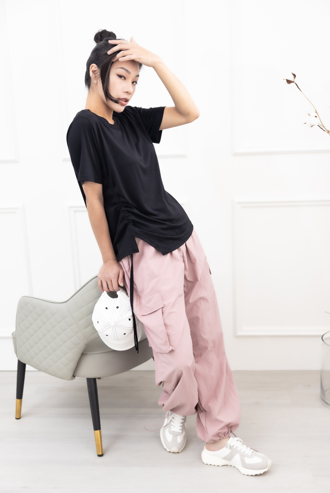 반팔 抽繩短袖上衣 / 黑色