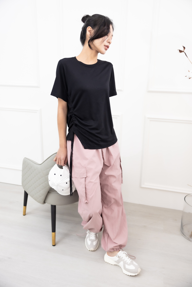 반팔 抽繩短袖上衣 / 黑色