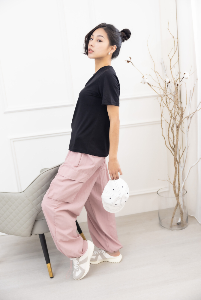 반팔 抽繩短袖上衣 / 黑色