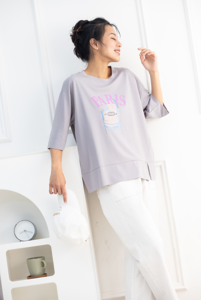 반팔 粉字paris貴妃椅短袖上衣／灰色