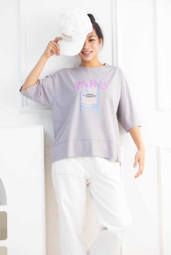 반팔 粉字paris貴妃椅短袖上衣／灰色