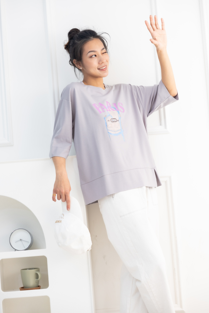 반팔 粉字paris貴妃椅短袖上衣／灰色