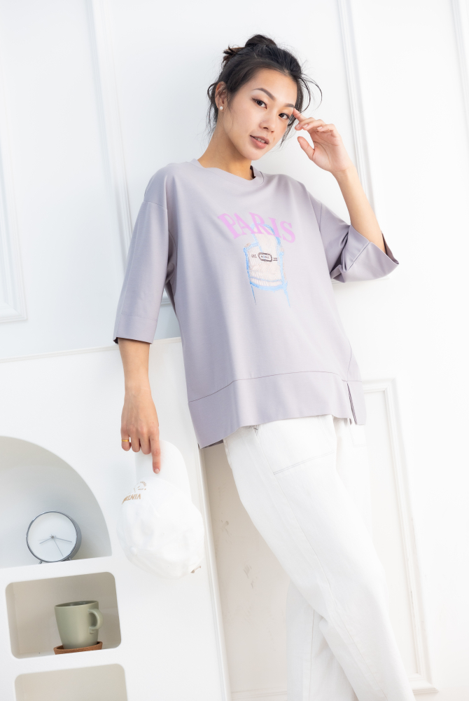 반팔 粉字paris貴妃椅短袖上衣／灰色