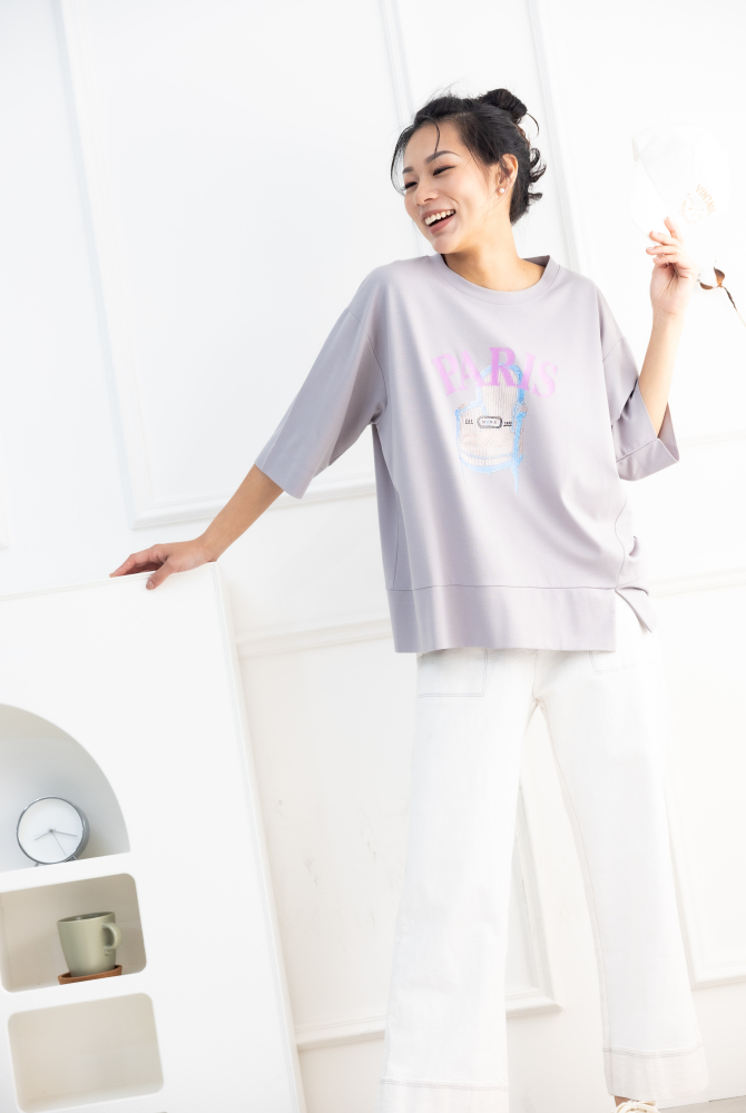 반팔 粉字paris貴妃椅短袖上衣／灰色