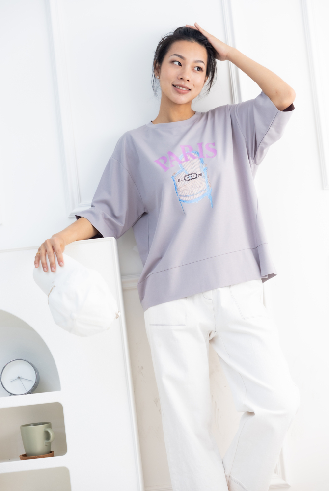 반팔 粉字paris貴妃椅短袖上衣／灰色