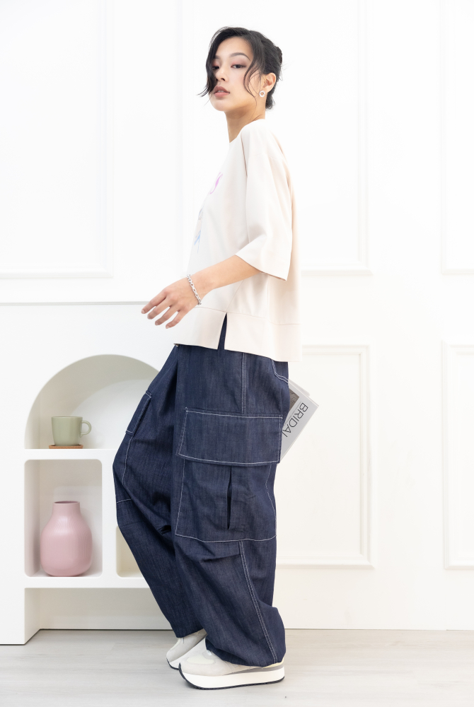 반팔 粉字paris貴妃椅短袖上衣／米色