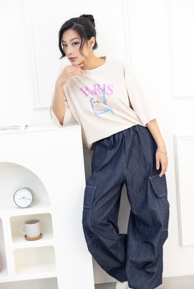 반팔 粉字paris貴妃椅短袖上衣／米色