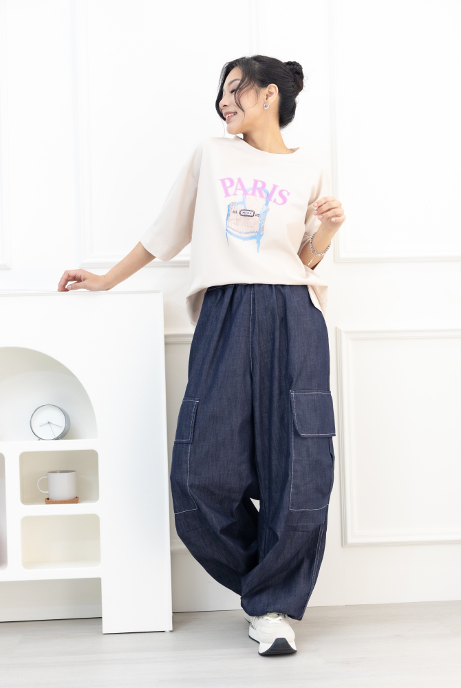 반팔 粉字paris貴妃椅短袖上衣／米色