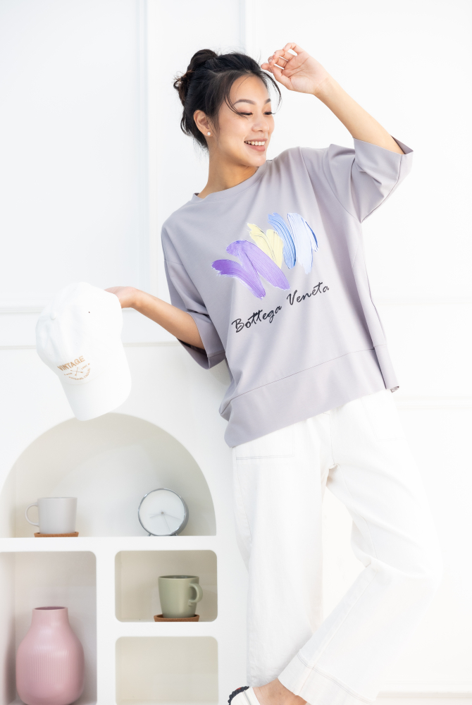 반팔 筆刷畫痕短袖上衣／灰色