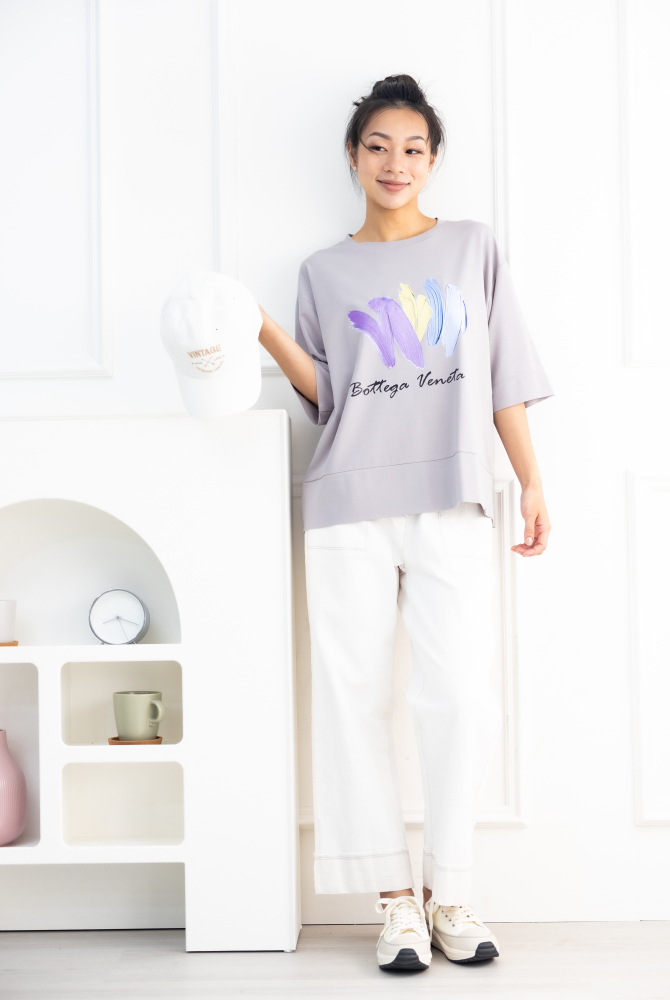 반팔 筆刷畫痕短袖上衣／灰色