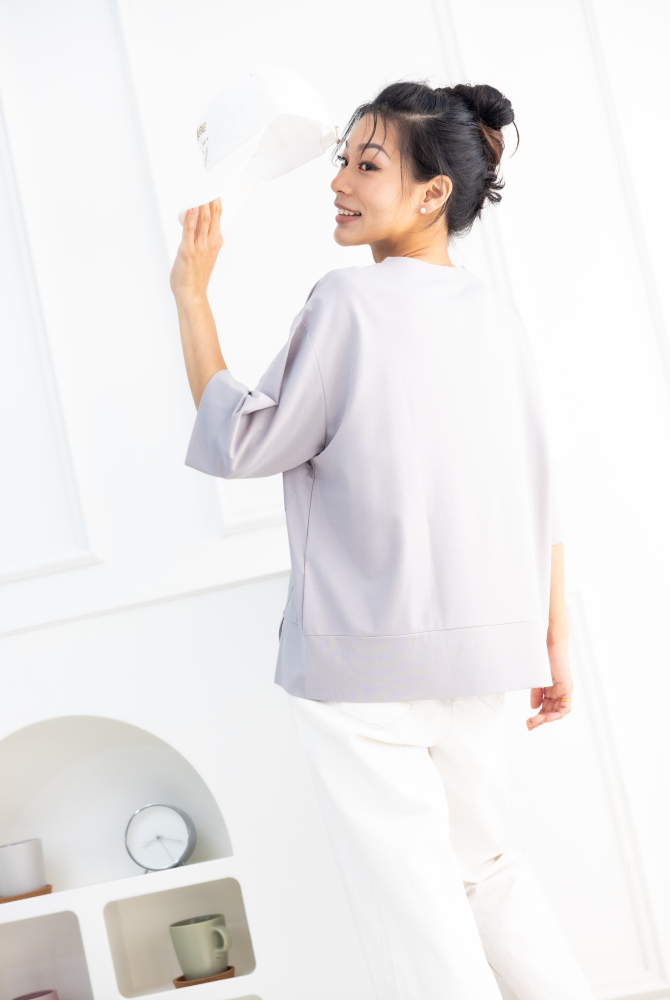 반팔 筆刷畫痕短袖上衣／灰色