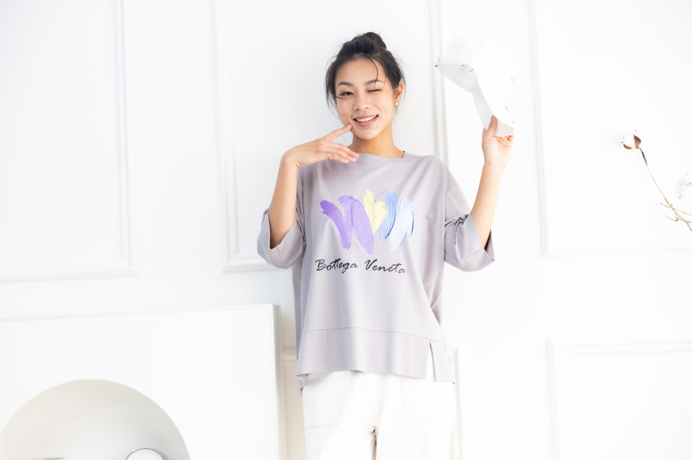 반팔 筆刷畫痕短袖上衣／灰色