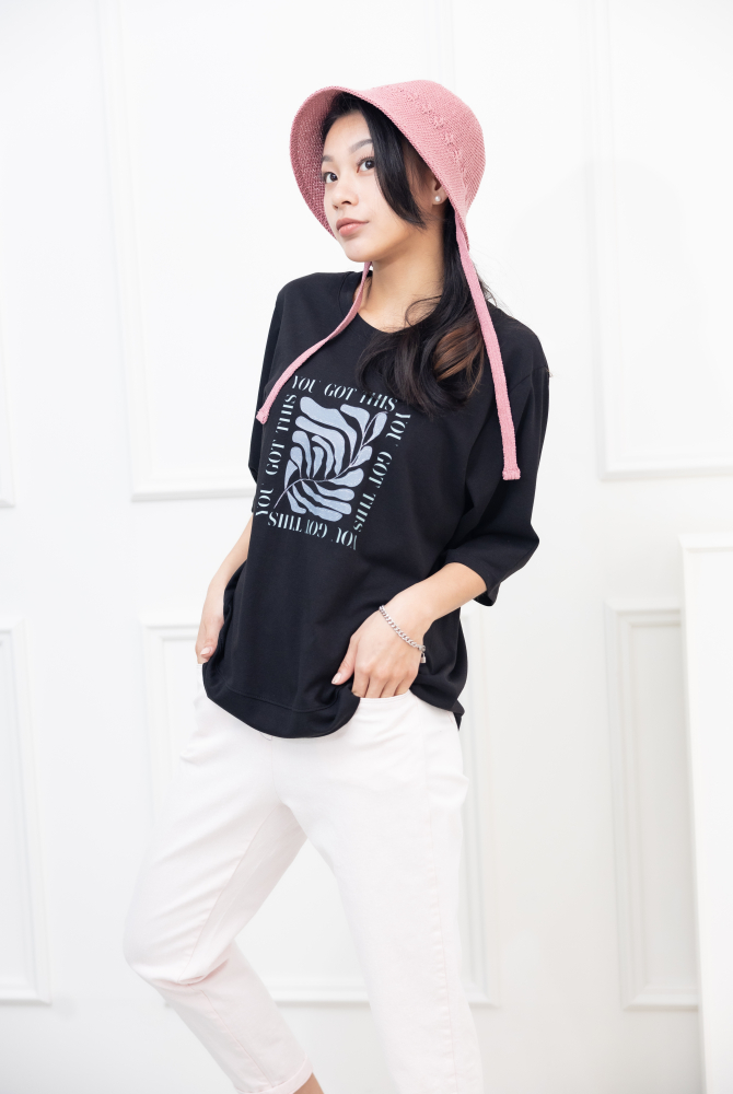 반팔 you got this印花短袖上衣 / 黑色