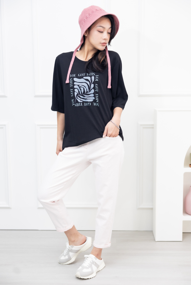 반팔 you got this印花短袖上衣 / 黑色