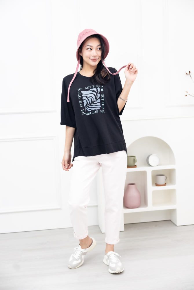 반팔 you got this印花短袖上衣 / 黑色