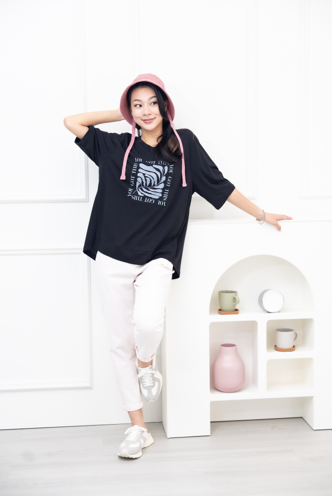 반팔 you got this印花短袖上衣 / 黑色