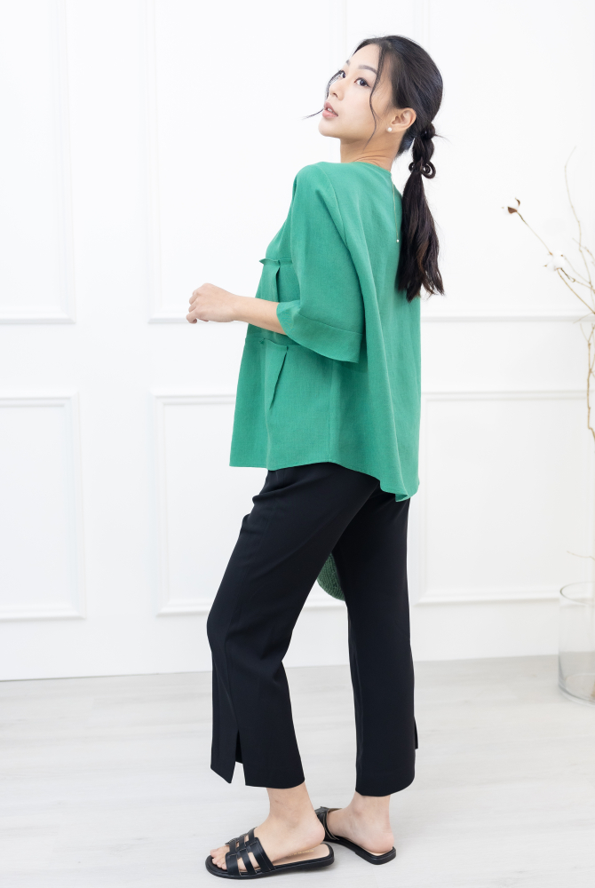 긴팔 2層拼接七分袖上衣 / 綠色