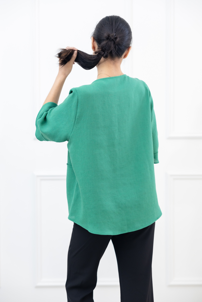 긴팔 2層拼接七分袖上衣 / 綠色