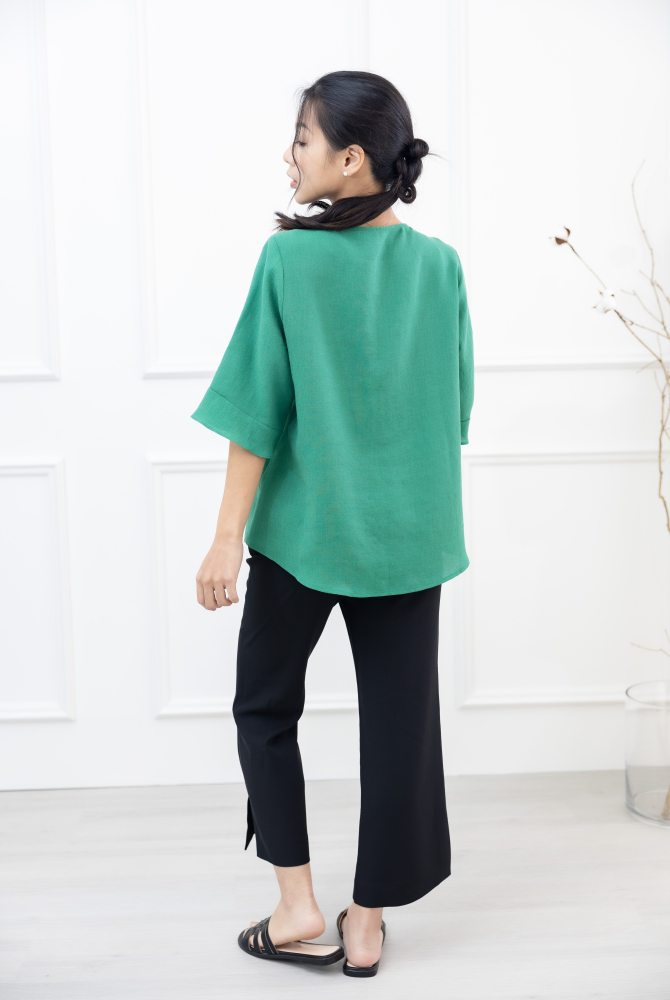 긴팔 2層拼接七分袖上衣 / 綠色