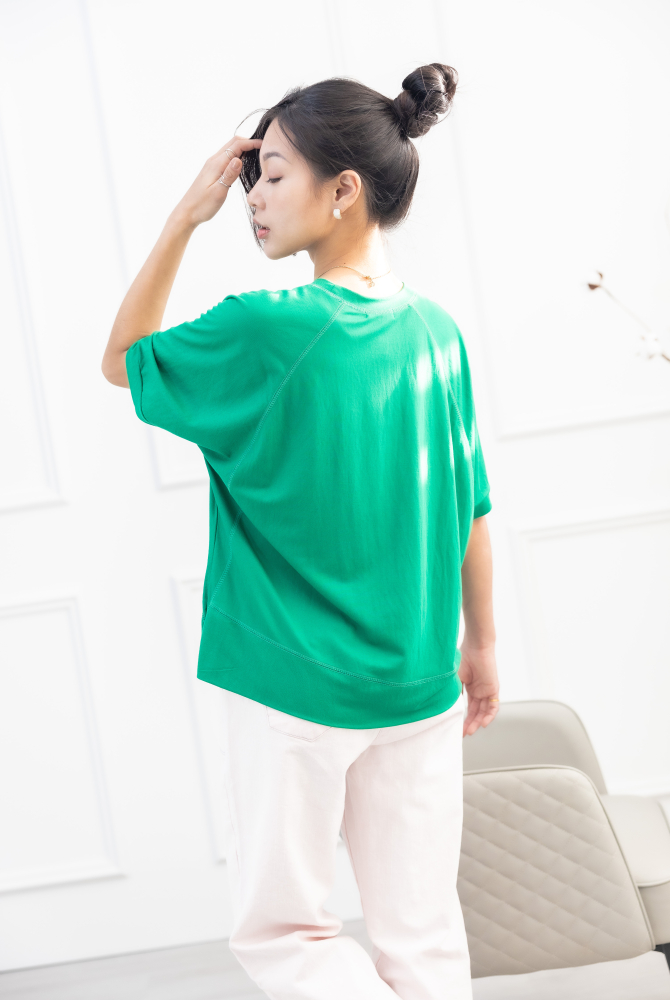 긴팔 素色圓領短袖上衣 / 綠色