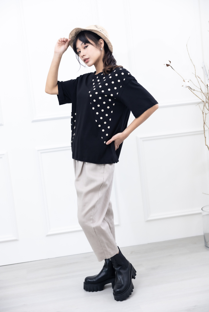 긴 바지 寬鬆麻質長褲 / 米灰色